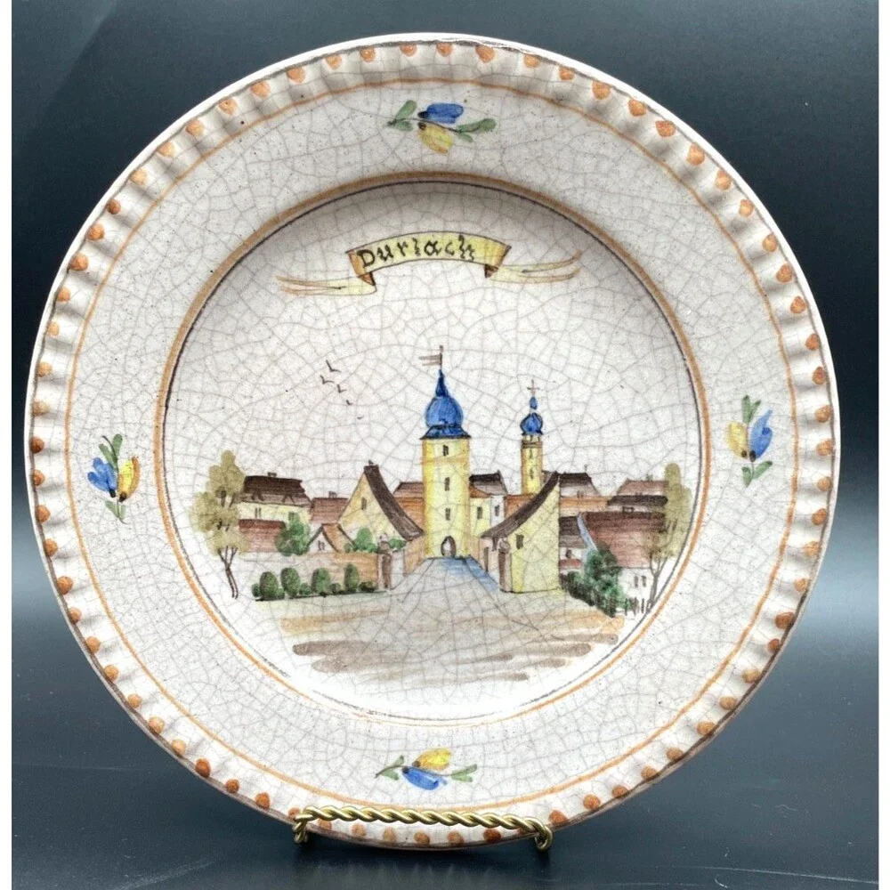 Vtg Durlach 1601 German Faience Plate Wall Hanger Hermann Vollmer 8.5